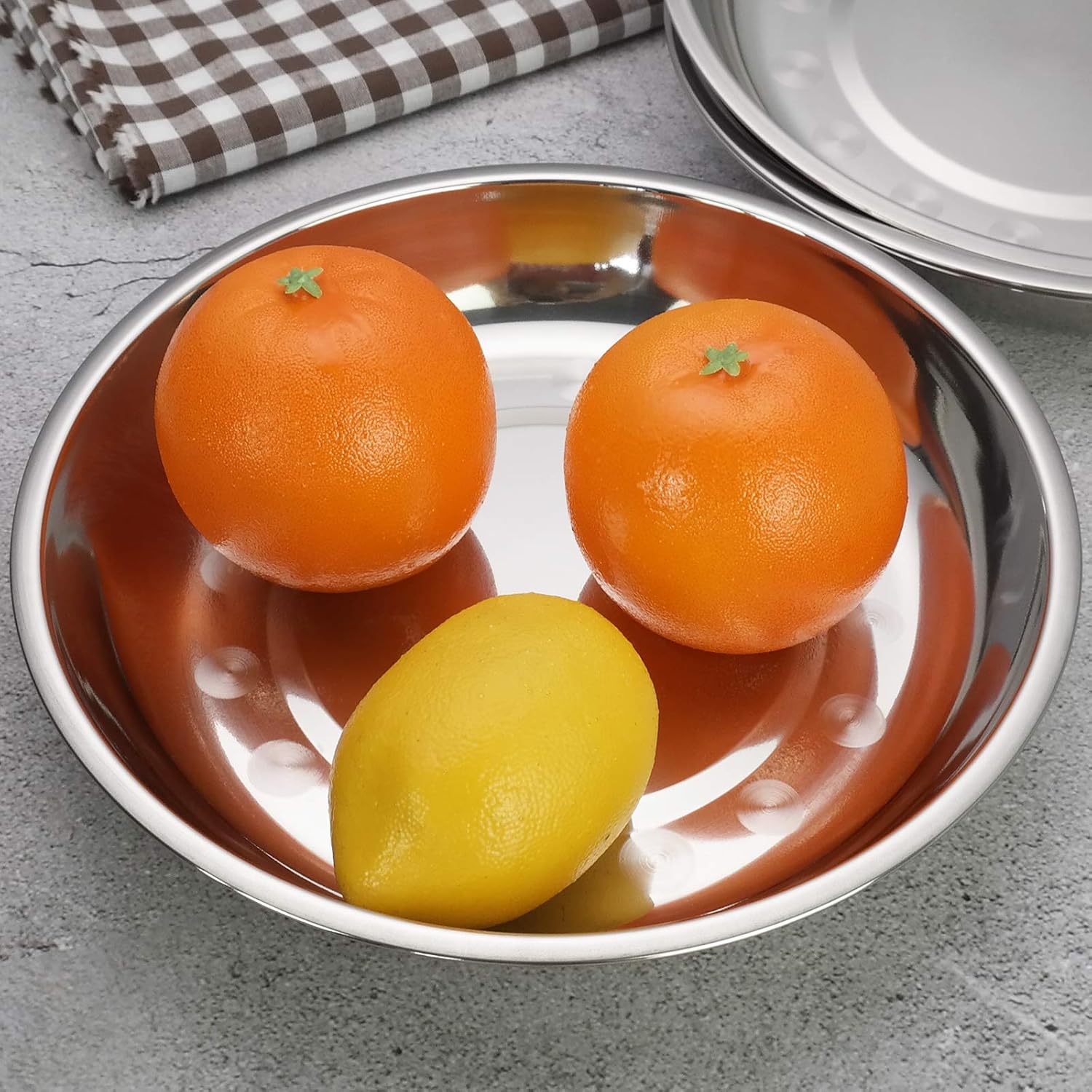 4 Pack Stainless Steel Plate Set, 9.45 Inch Round Kitchen Metal Dish Plates, Camping Serving Plates for BBQ, Salad, Appetizer