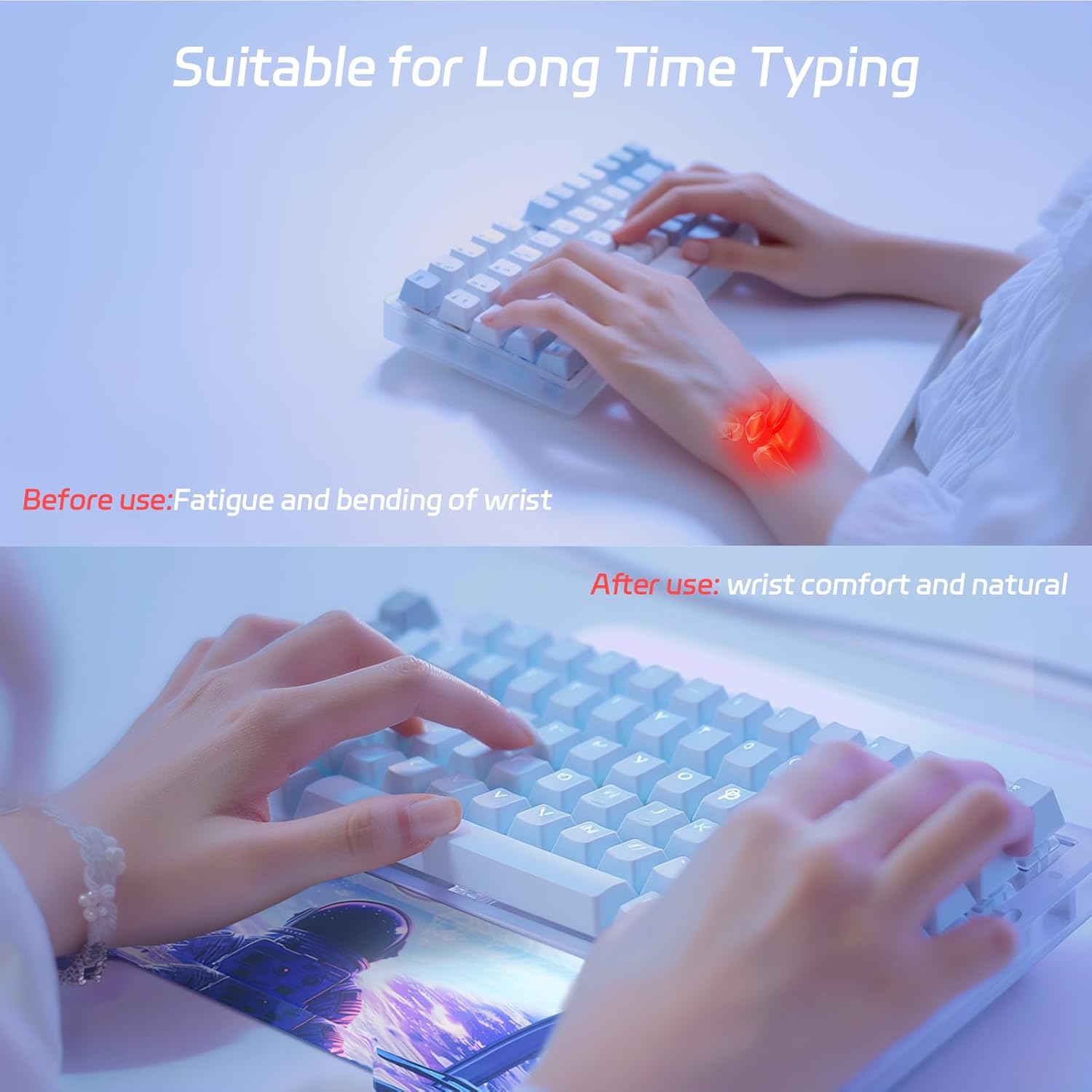 Acrylic Gaming Keyboard Wrist Rest Pad,Clear Wrist Rest for Computer Keyboard,Office,PC Gaming,Laptop,Mac,Comfortable,Lightweight,Ergonomic for Easy Typing Pain Relief-Length