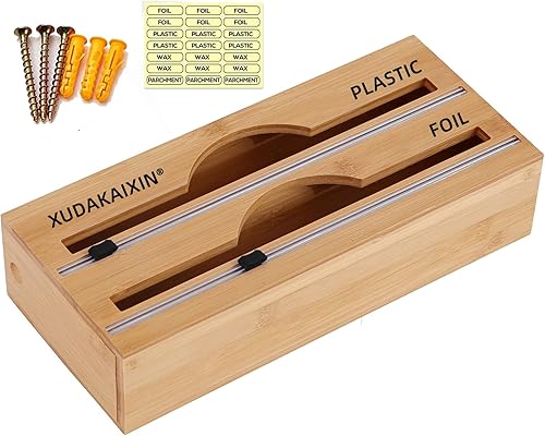 Organizador de papel de aluminio y plástico, dispensador de envoltura de plástico 2 en 1 con cortador, envoltura de plástico, dispensador de