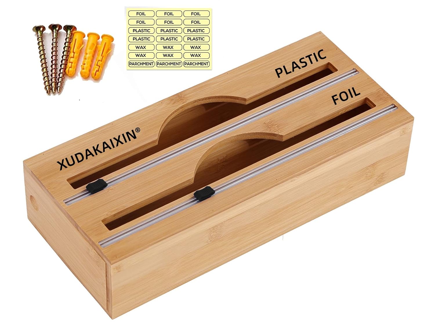 Bamboo Foil and Plastic Wrap Organizer Dispenser with Slide Cutter 2 in