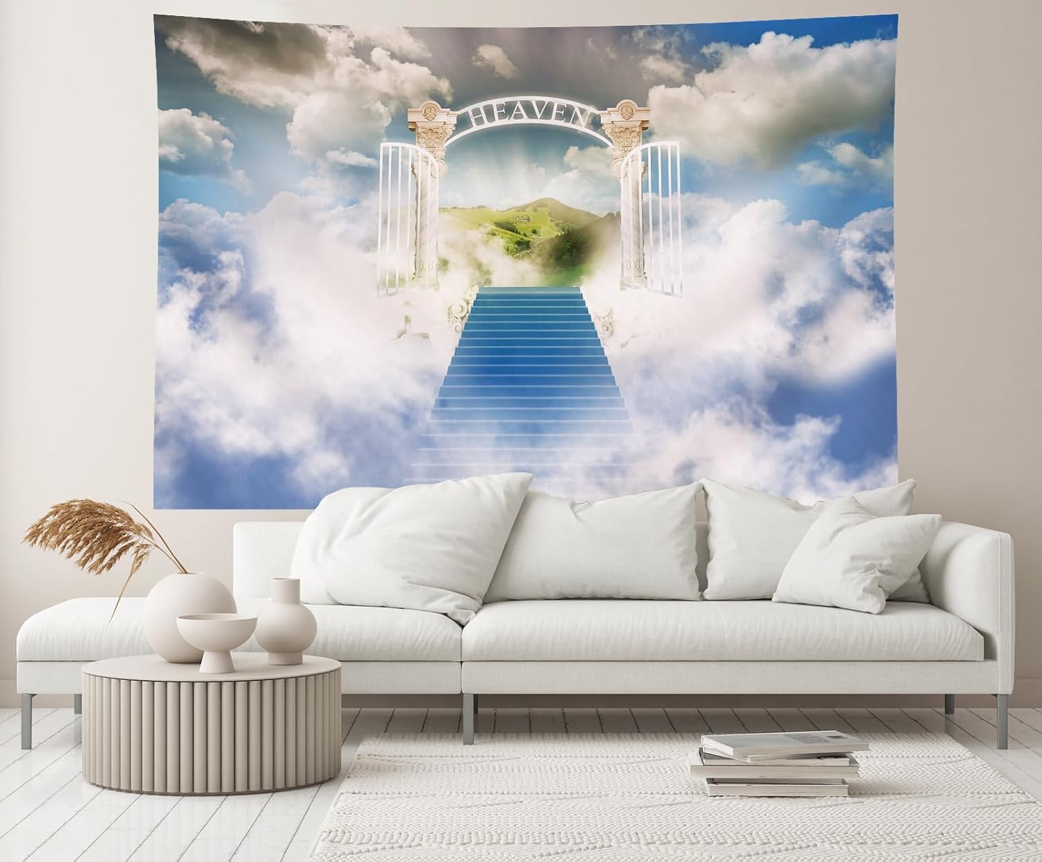 CHNYWORK 205x118 Inches Heaven Gate Tapestry Wall Hanging Staircase to Heaven Paradise Gate Background for Baptism Decor Living Room Bedroom Aesthetic College Dorm Wall Decor