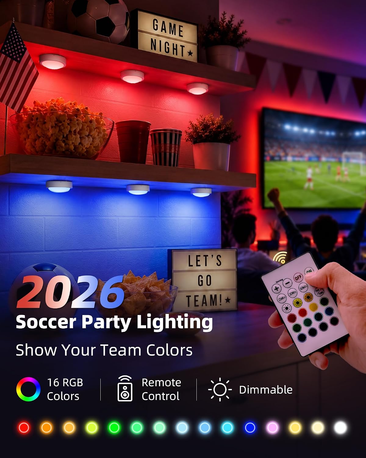 EZVALO 6-Pack Rechargeable Puck Lights with Remote, Under Cabinet Lighting, 2.95'' Mini Tap Lights, Closet Light, 16 RGB Colors & 3 Color Temperatures, Dimmable Stick-On Lights for Kitchen, Shelf