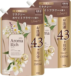 SOFLAN ALOMARICHI 雅致舒缓放松白花香味 替换装 大容量1300毫升×2个 柔软剂 配合天然香薰精油 防臭 抗菌