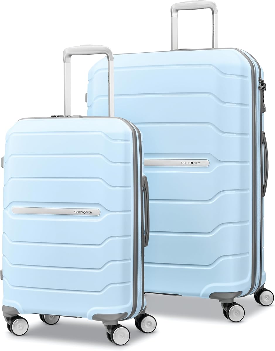 Juego de maletas de 2 piezas de forma libre - Equipaje facturado grande y de mano con ruedas giratorias dobles - Carcasa dura de polipropileno duradero - Candado TSA, aprobado por la aerolínea - Carcasa dura expandible - Azul cielo
