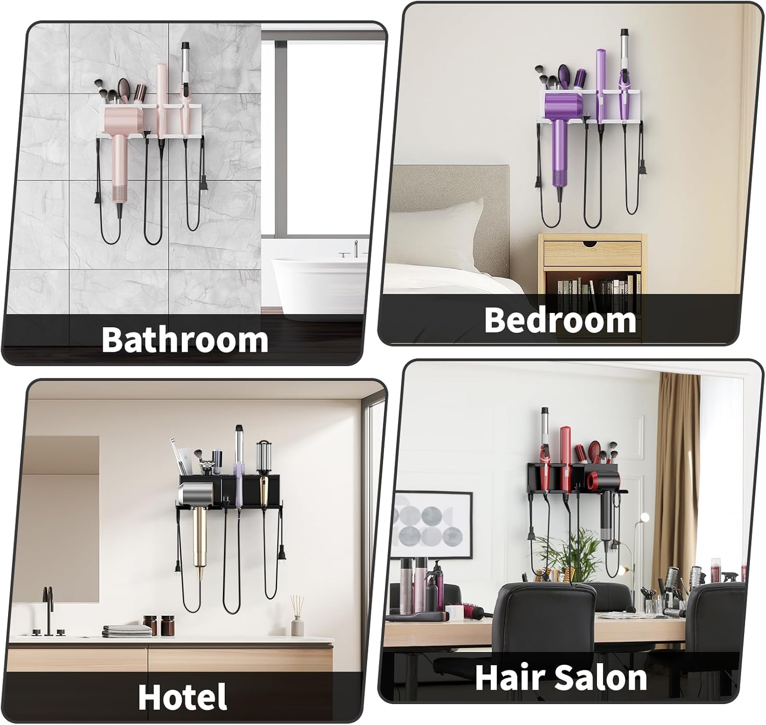 Hair Dryer Holder, Hair Tool Organizer, Blow Dryer Hanger Wall Mount for Dryer Hook, Bathroom Space-Saving Blow Dryer Organizer, Curling Irons Storage Wall Mounted White