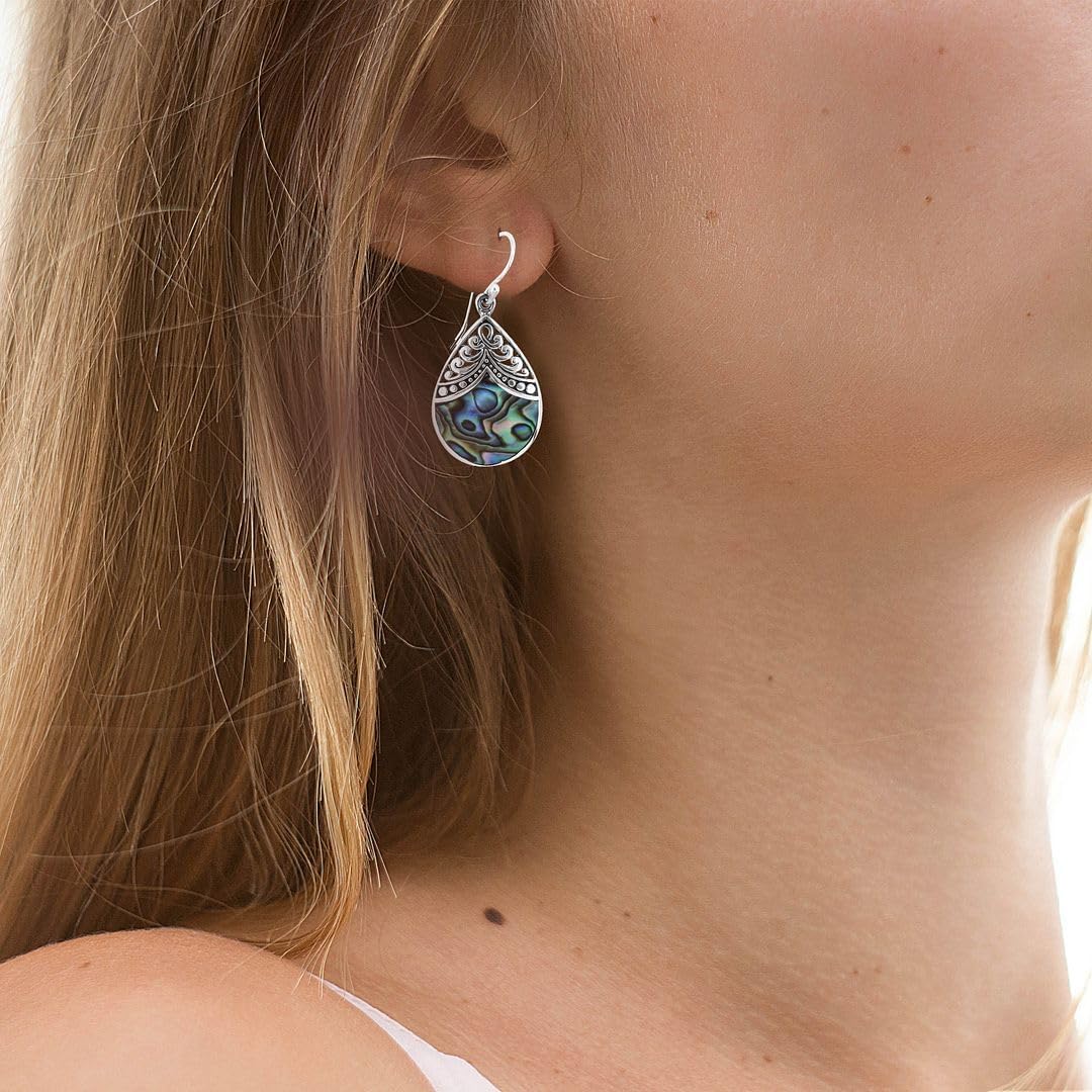 Stylish Dangle Drop Earrings 925 Sterling Silver Abalone Shell Fashion Beach Jewelry Unique Costume Jewelry for Women Birthday Christmas Gifts for Women - Image 4
