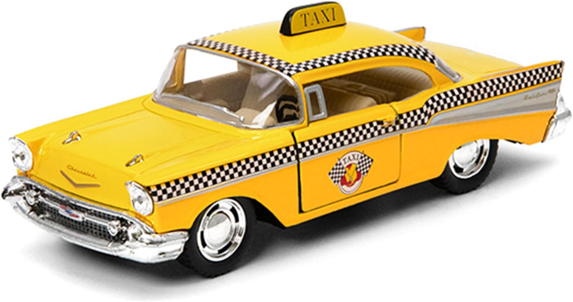 Diecast 1957 Chevrolet Bel-Air Taxi 1:40 Scale with Opening Doors And Pull Back Action Manufactured By