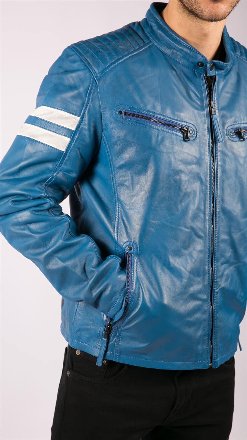 TruClothing Men's Biker Jacket Outwear Windproof Winter Motorcycle Rider Quilted Real Leather Jackets Coat