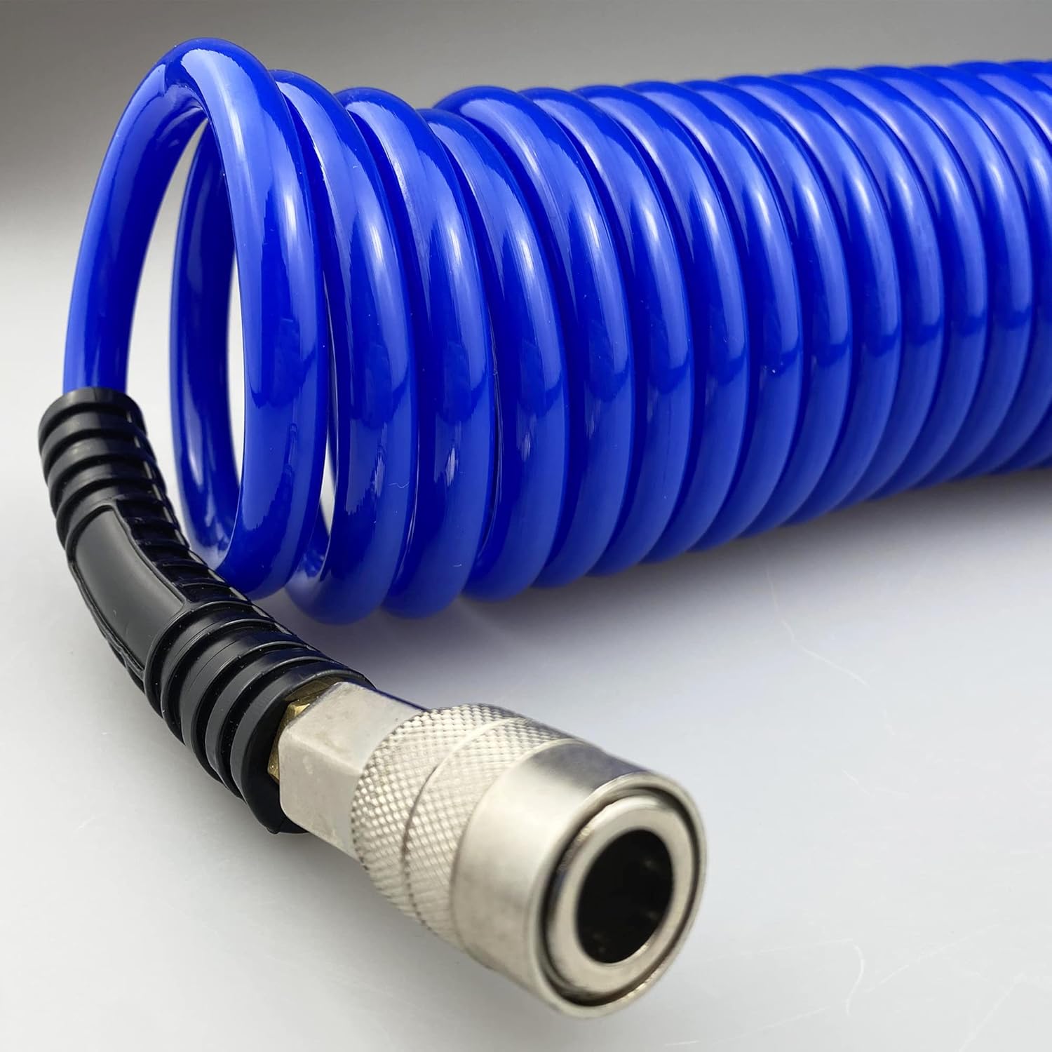 Darnassus Polyurethane Recoil Air Hose, 1/4" Inner Diameter,10 Feet Blue with Bend Restrictor and Industrial Quick Coupler and Plug