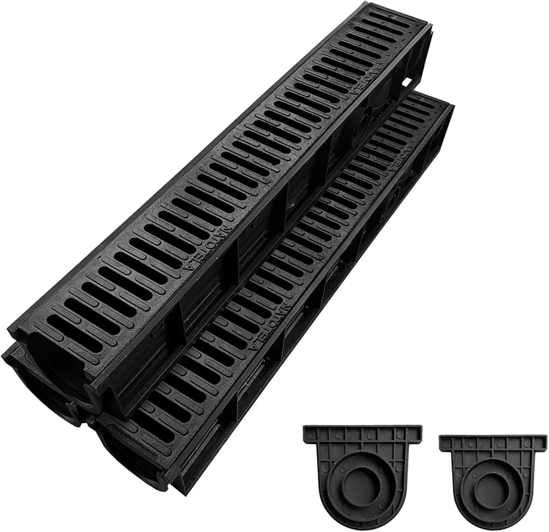 Lot de 3: 1000x155x140mm Caniveau extérieur en PEHD avec Grille en Fonte, B125 caniveau terrasse en PEHD avec Grille en Fonte, 3m, pour l'allée,Le Jardin,la terrasse,Le Garage,Le Cour