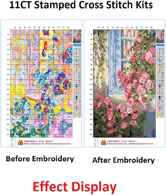 Cross Stitch Kit 11ct Count Print Canvas Stitches Needlework Embroidery DIY Handmade Needlework Home Decoration Gift for Women,40x50cm,Flowering Trees On The Hillside