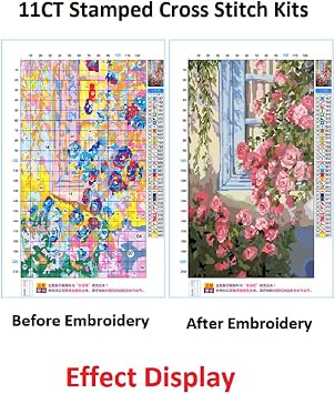 Cross Stitch Kit 11ct Count Print Canvas Stitches Needlework Embroidery DIY Handmade Needlework Home Decoration Gift for Women,40x50cm,Flowering Trees On The Hillside