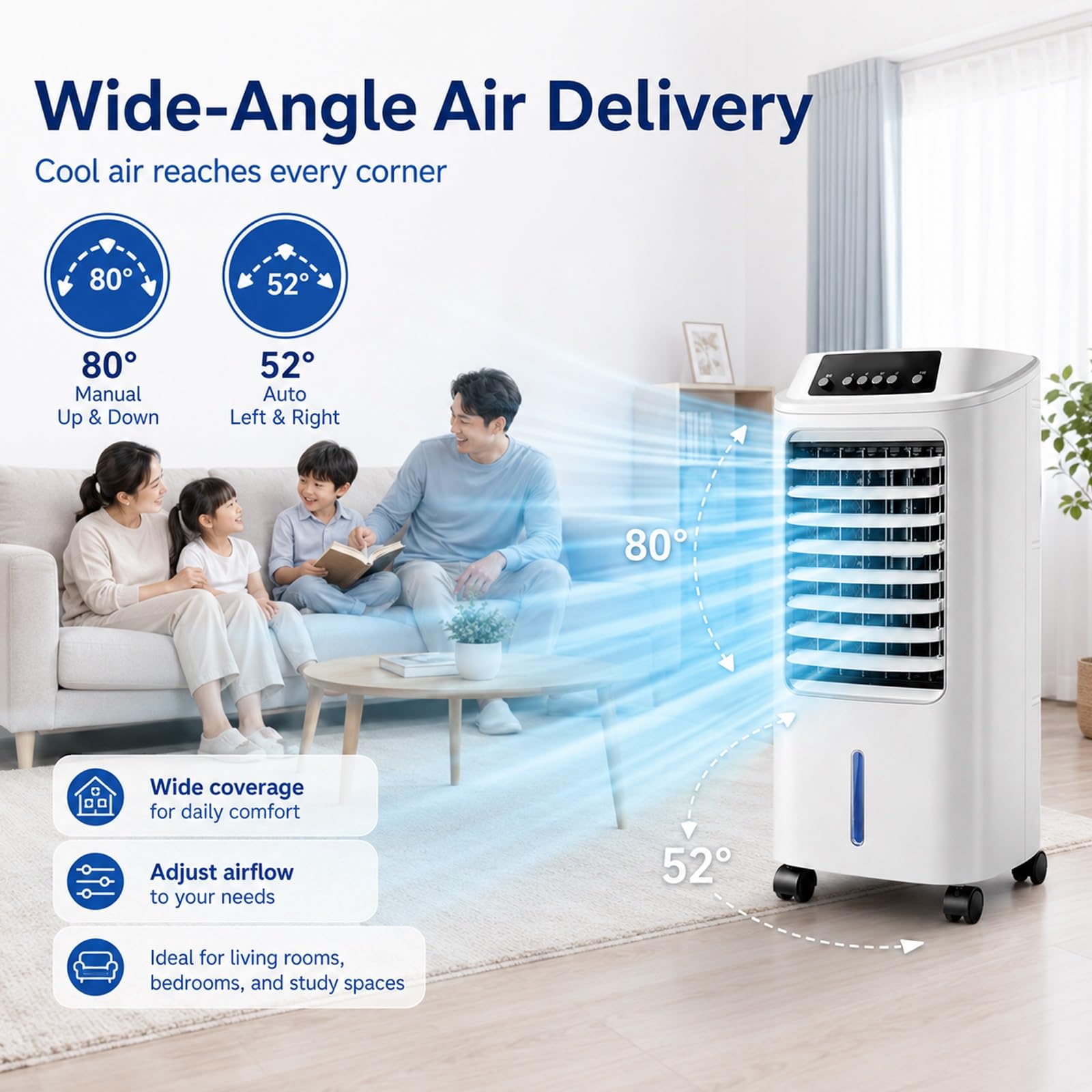 Raffrescatore Evaporativo, Ventilatore di Raffreddamento Portatile con Serbatoio dell'Acqua Rimovibile da 6L, Raffrescatore d'Aria Compatto per Soggiorno, Ufficio, Camera da Letto