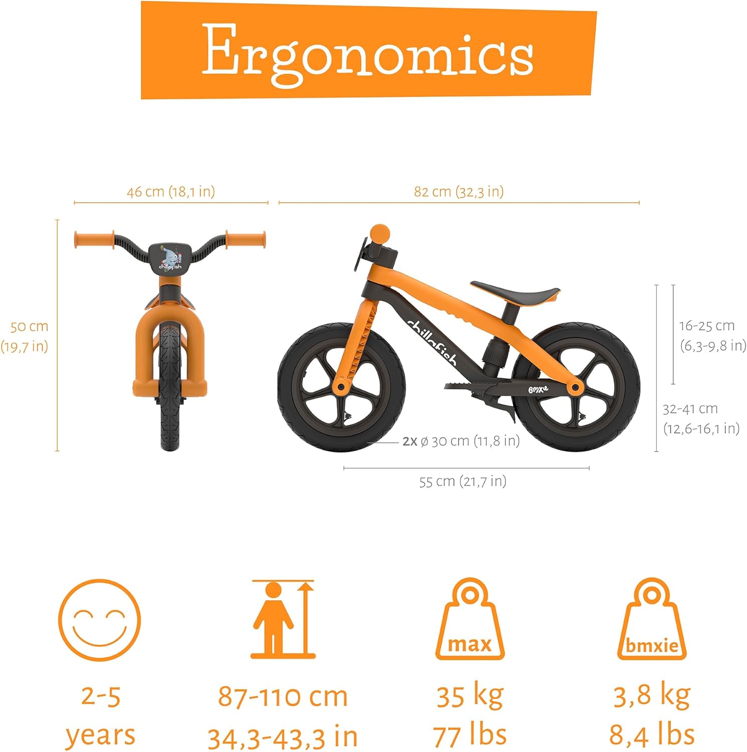 Ergonomics and dimensions of the Chillafish Bmxie² balance bike
