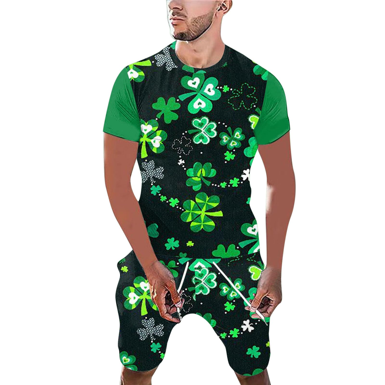 Irish Leprechaun Fancy Dress Costume for Men 2 Piece Green Suit with Funny Graphic T-Shirt & Stretch Shorts St Patrick's Day Party Outfit, St Paddy's Celebration