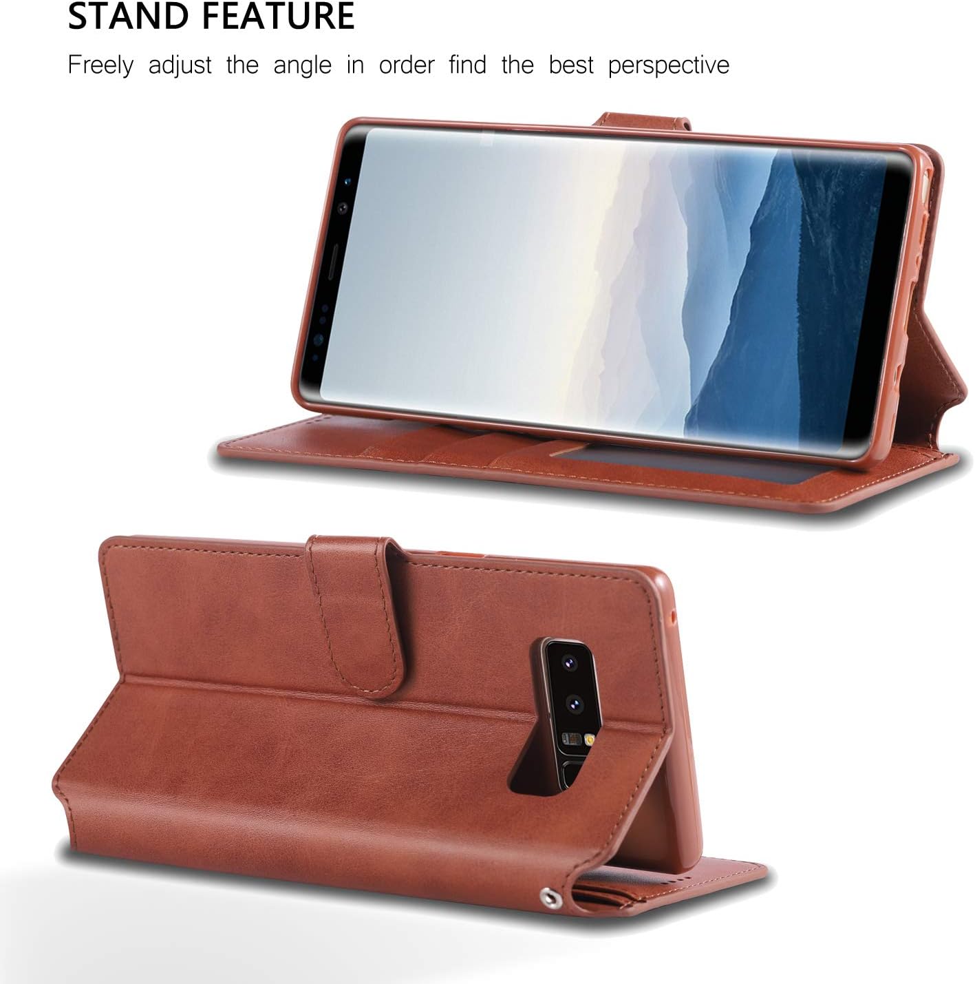 Compatible with Samsung Galaxy Note 8 Wallet Case, Magnetic Stand Flip Protective Cover Premium Leather Flip Case with ID & Credit Card Slots Cash Pockets for Samsung Galaxy Note 8 (Brown)
