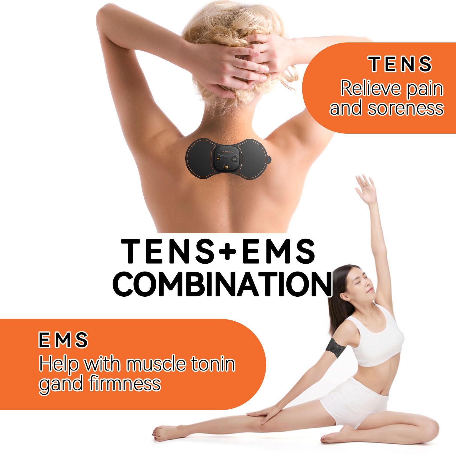 Electrostimulateur musculaire,TENS sans fil – USB-C rechargeable, 5 électrodes en gel + pochette – Soulagement naturel des douleurs dos, cou, épaules, bras, jambes