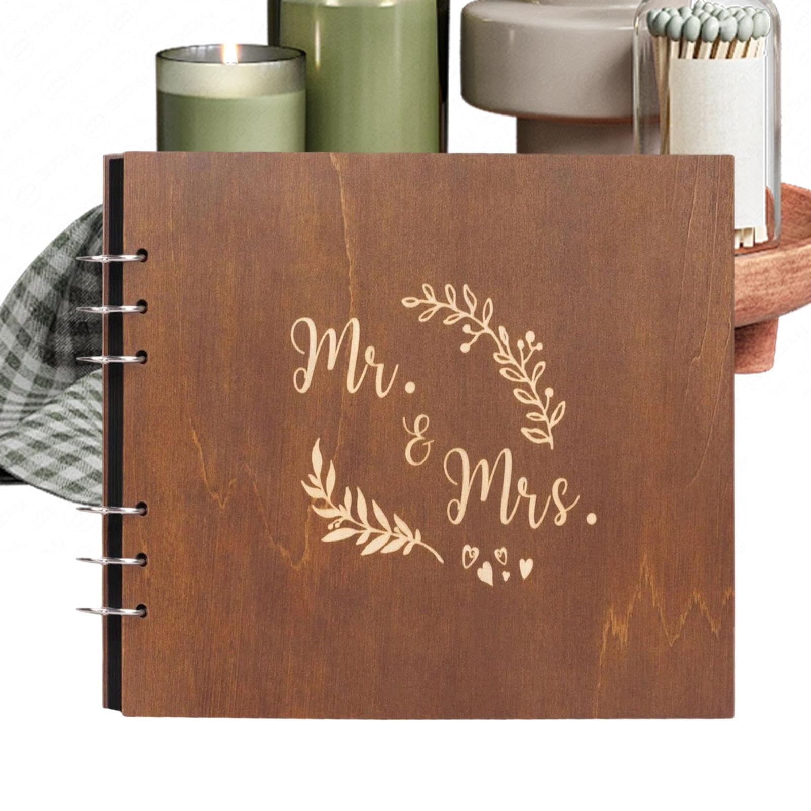 Livre d'or de mariage en bois - Registre pour anniversaire et fête prénuptiale