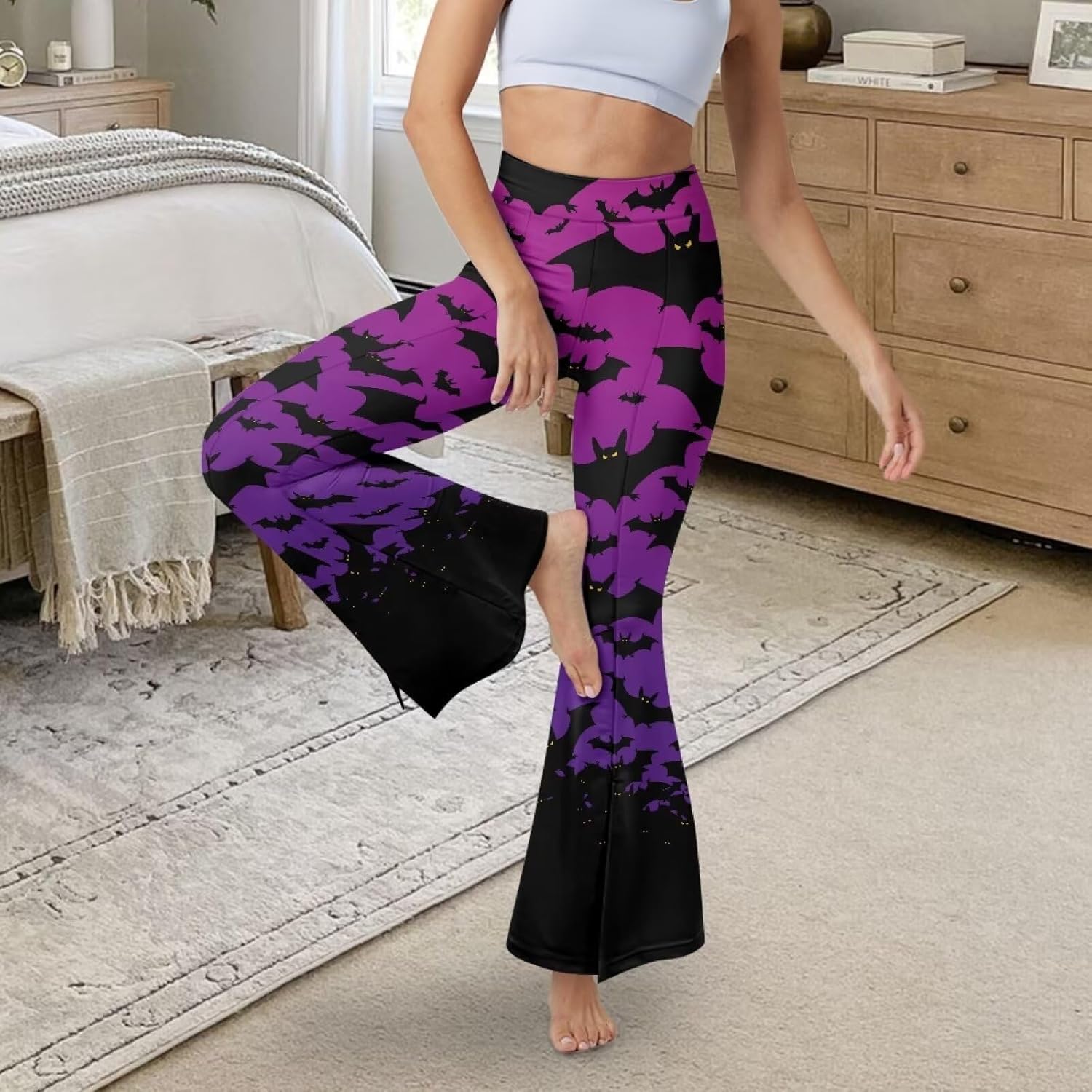 doginthehole Women's Yoga Pants with Tummy Control Slit Hem Flared Leggings High Waist Bootleg Workout Pants Size XS-2XL