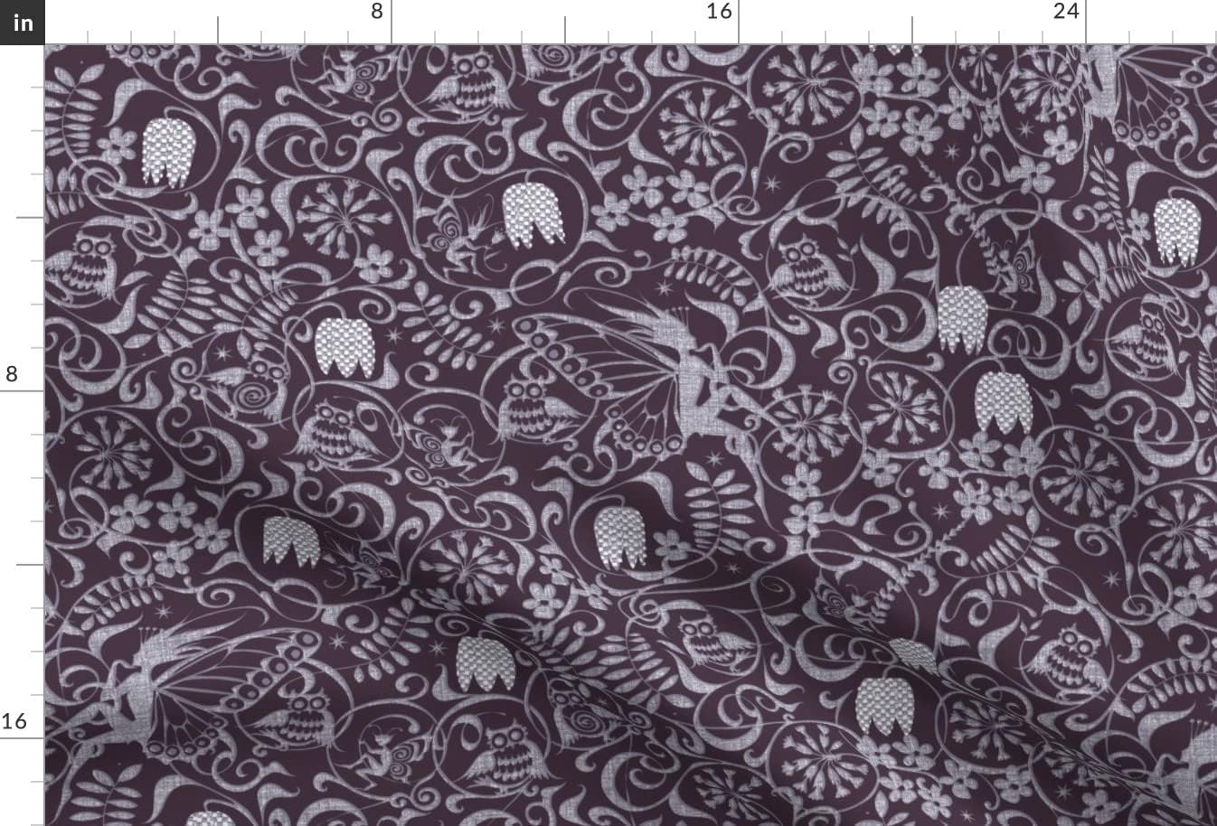 Spoonflower Fabric - Midnight Violet Owl Fairy Star Printed on Upholstery Velvet Fabric Fat Quarter - Upholstery Home Decor Bottomweight Apparel