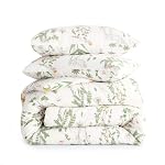 Wake In Cloud Botanical Cotton Comforter Set, Yellow Green, Queen | 100% Cotton Fabric, Floral Flower Print, Shabby Chic Coquette Aesthetic, Lightweight Bedding Set, 3 Pieces