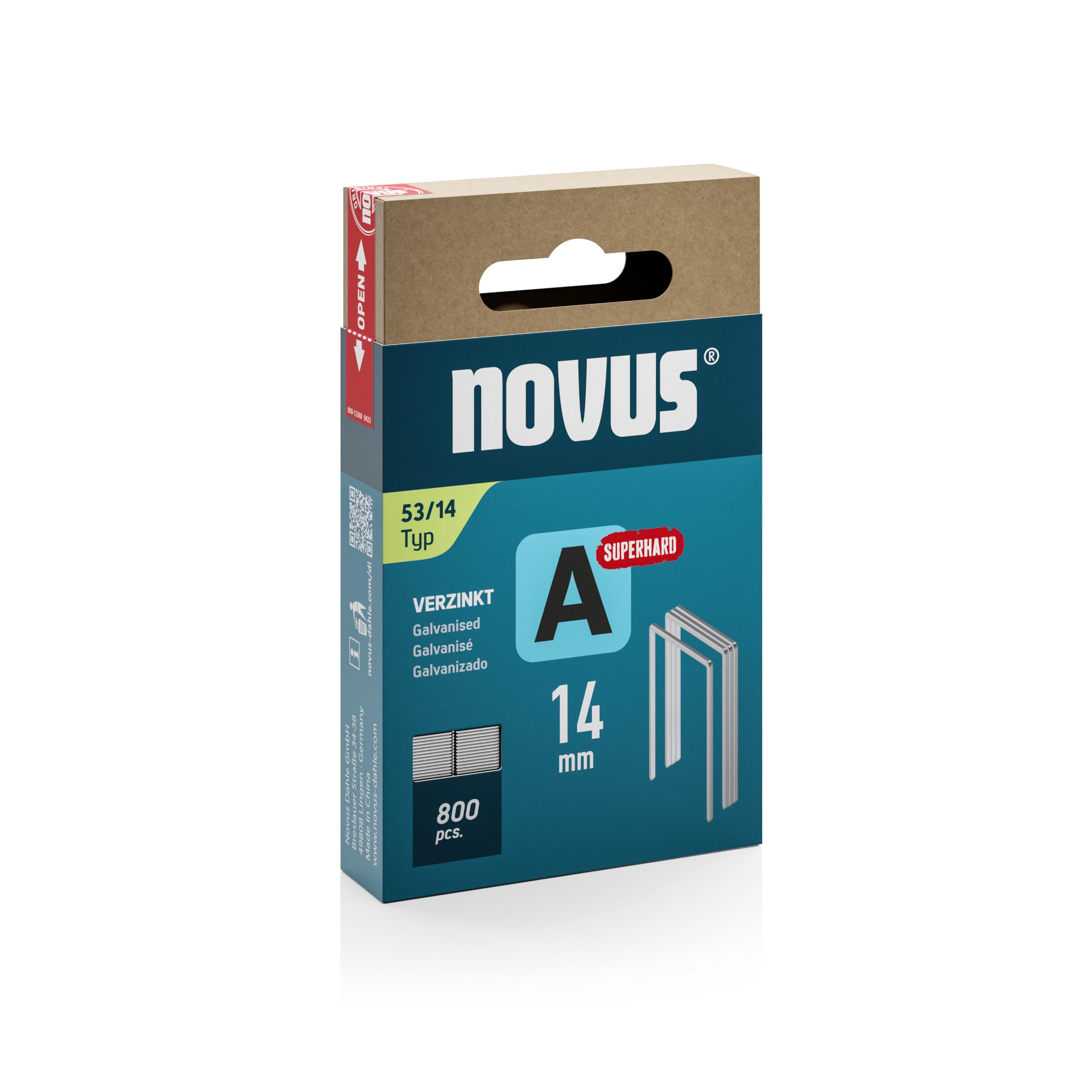 NOVUS TOOLS Fine Wire Staples 14 mm "Super Hard" 800 Staples Type 53/14 Staples Sliding Box Staples for Fabrics, Fabrics and Wire Mesh
