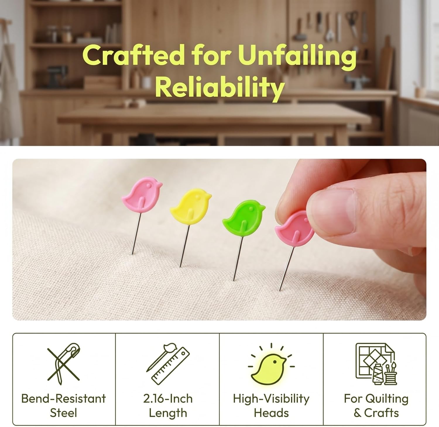 150Pcs Bird Flat Head Sewing Pins Stainless Steel Flat Straight Pins for Crafting Sewing Accessories Quilting and Dressmaker Projects