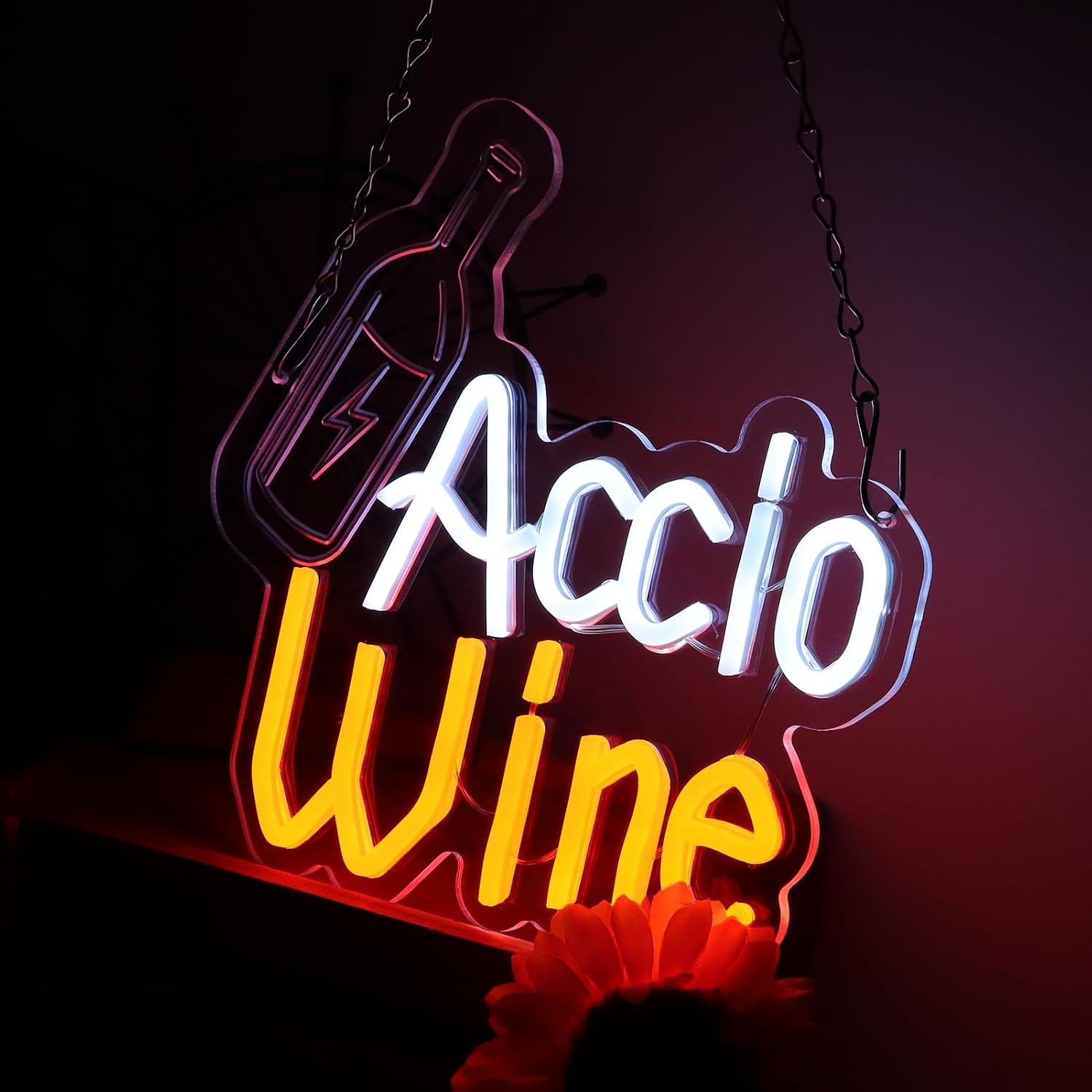 Accio Wine LED Neon Sign, USB Powered, Noiseless, 10x10 Inch, Wine Bottle Design, Multi-Color Wall Decor