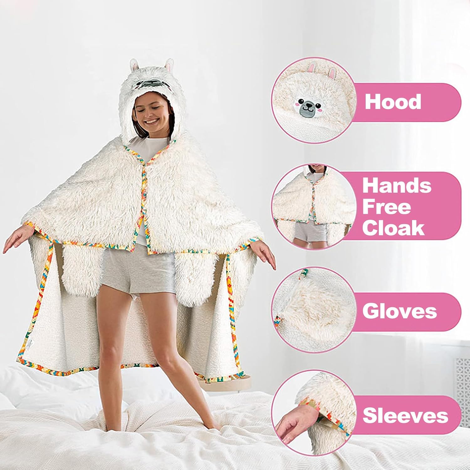 Wearable Blanket Adult Animal, Cute Hoodies, Comfy Blanket Hoodie, Gifts for Mom Girl Wife Friend for Christmas (Alpaca Pink) - Image 4