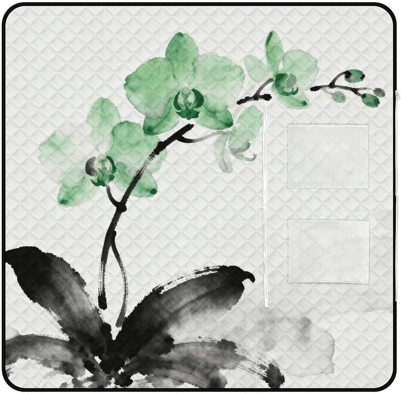 Green Orchid Picnic Blanket with Zipper Water Resistant Sand Free Picnic Mat Washable Foldable Easy Carry Beach Blanket for Lawn Beach Hiking Camping