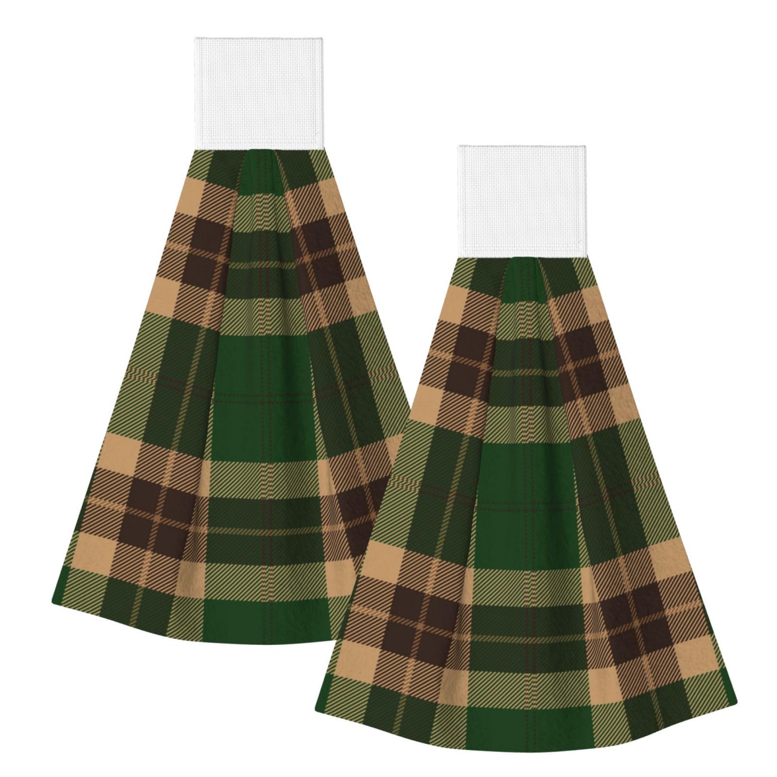 DOPKLNA Green And Brown Tartan Plaid, 2 Pcs Hanging Coral Fiber Hand Towels for Bathroom, Absorbent Kitchen Towels