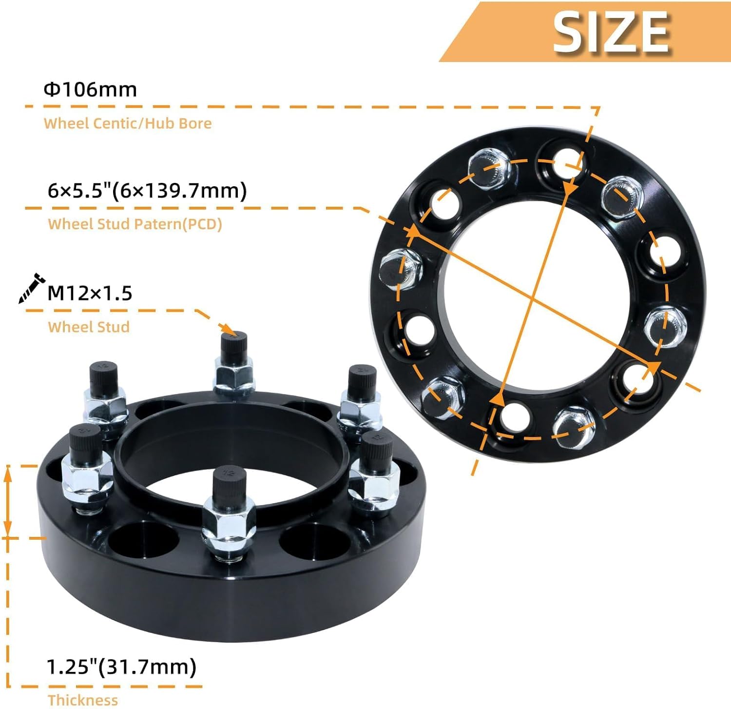 BDELI 1.25" Wheel Spacers for Toyota Tacoma 6-Lug Wheels, 4Pcs 6x5.5 Hubcentric Spacers Compatible with 4Runner, Tundra, FJ Cruiser, Sequoia, 32mm Forged Spacers with 12x1.5 Studs, 106mm Center Bore