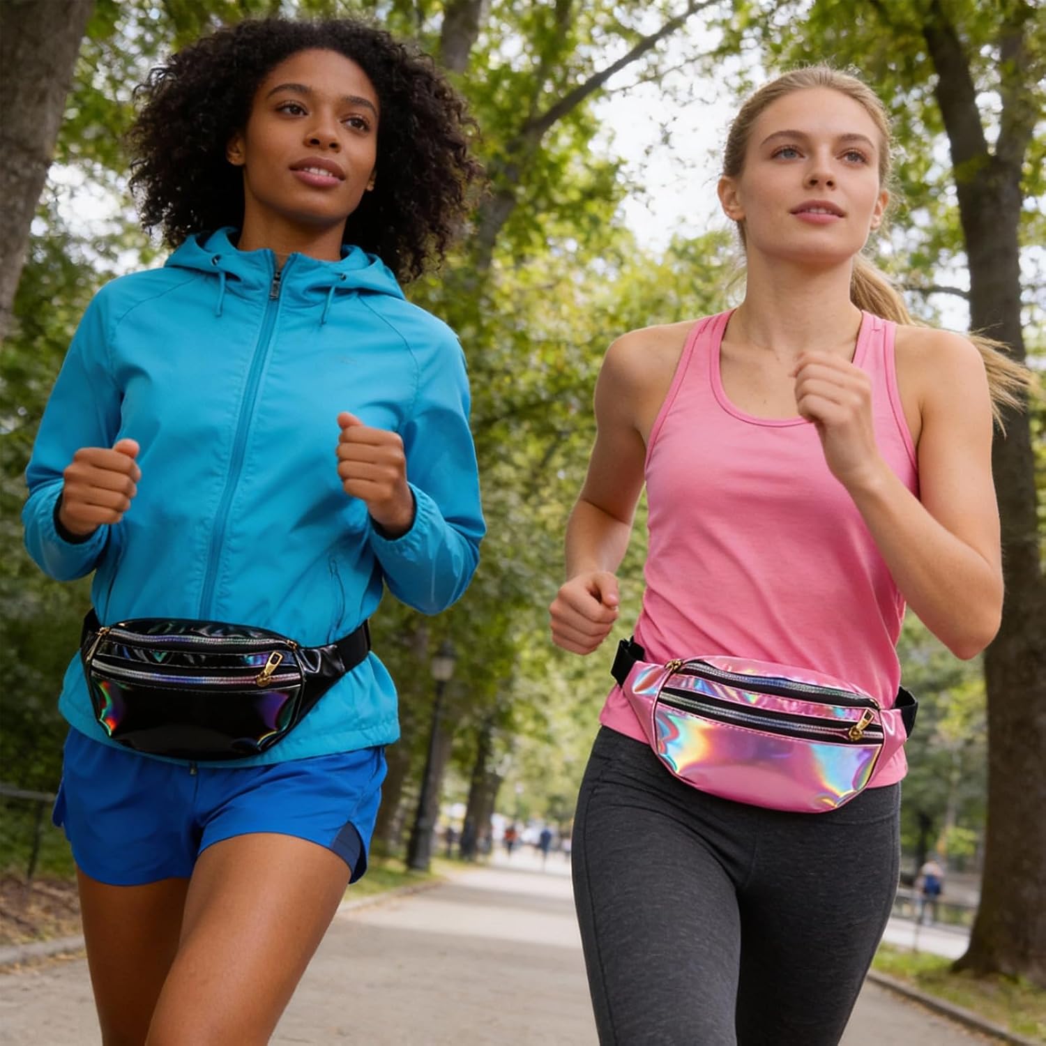 3 Pieces Holographic Fanny Pack,Shiny Belt Bag with Adjustable Strap Waterproof Waist Bag for Men Women,Zippered Pockets,Fashion Cross Body Bags Phone Bag for Travel Sports Running Workout