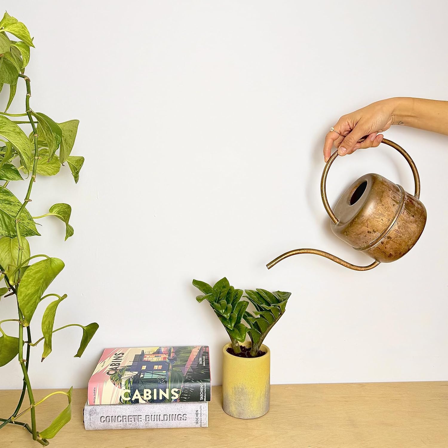 Gron Atolye Unique Concrete Flower Pot, Modern Handmade Cylindrical Cement Planter with Drainage Hole, Indoor & Outdoor, Natural Artistic Touch to Home, Office and Garden (Yellow, Small)