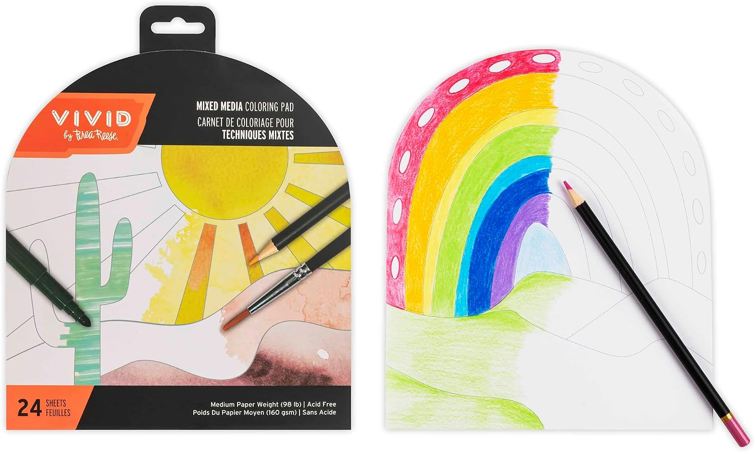 Vivid by Brea Reese: Mixed Media Coloring Pad - Boho - 24 Shaped Sheets in 8 Pattern Designs, Art Paper Pages For Paints-Markers-Colored Pencils