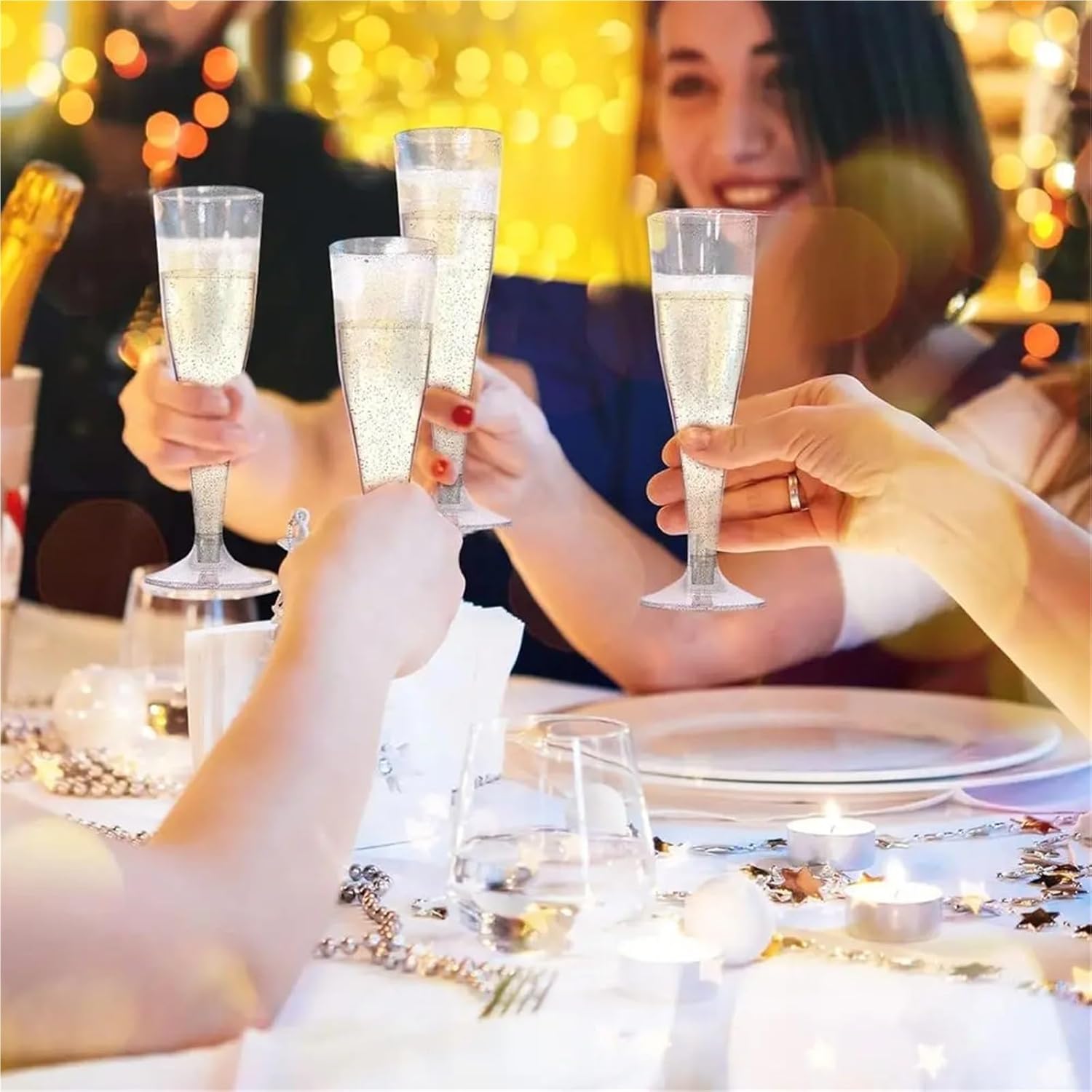 Plastic Champagne Flutes Disposable 150 Pcs 4.5oz Rose Gold Glitter Plastic Champagne Flutes for Wedding Party