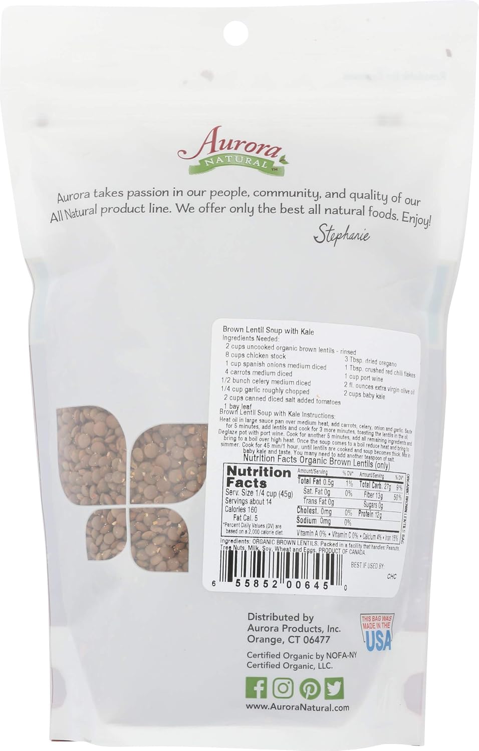 Aurora Products Organic Brown Lentils, 22 OZ