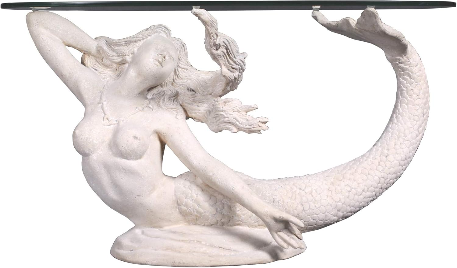 Imports Mermaid Coffee Table Roman Stone Finish with Glass Top