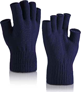 2 Paires Mitaines Sans Doigts Tricotées Bleu Marine - Gants Demi-Doigts Chauds Adultes Enfants