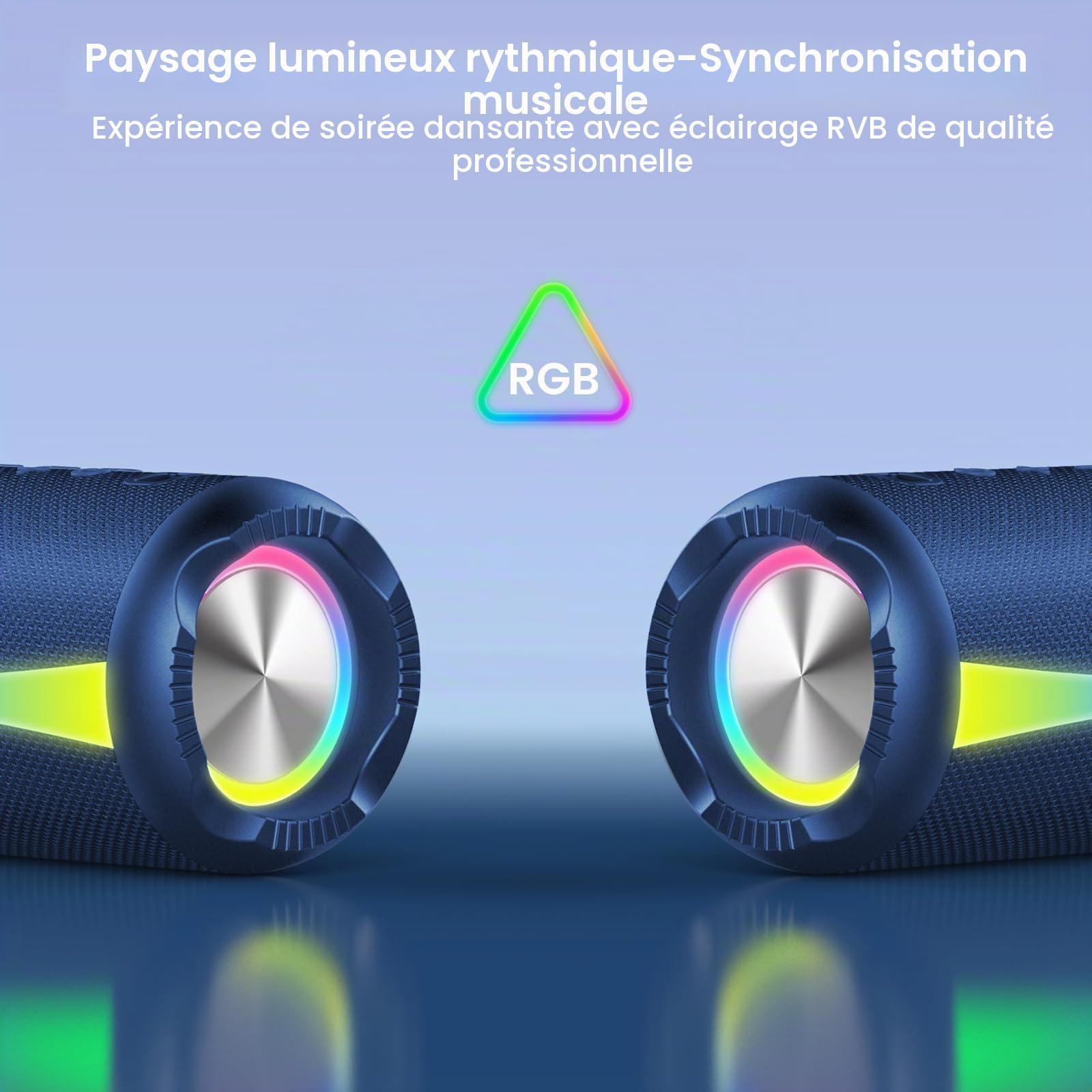 Enceinte Bluetooth 5.4 avec lumières RVB, boîte à Musique Portable, Fonction Mains Libres, Batterie 20 h, étanche IPX7, jumelage TWS Son Fantastique, Convient pour l'extérieur et Les fêtes