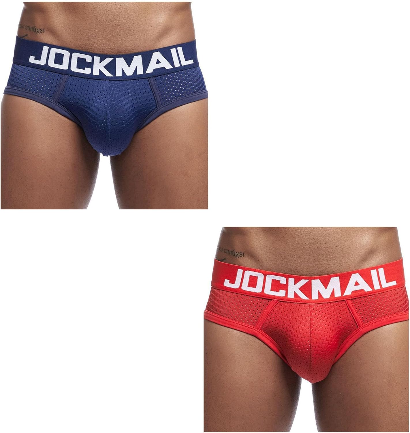 JOCKMAIL Men's Mesh Briefs Breathable Pouch Underwear Moisture-Wicking Lightweight Low Rise 2-Pack