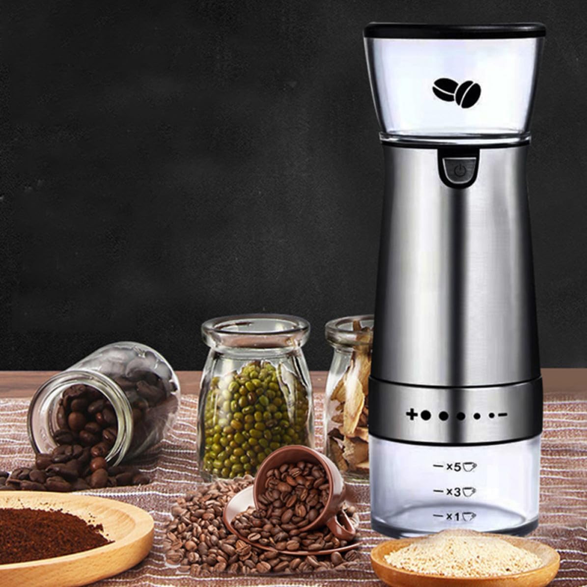 Multifunctional USB Rechargeable Electric Coffee Grinder Stainless Steel Household Mill Machine Portable Silent Fine Grinding for Home and Restaurant Use