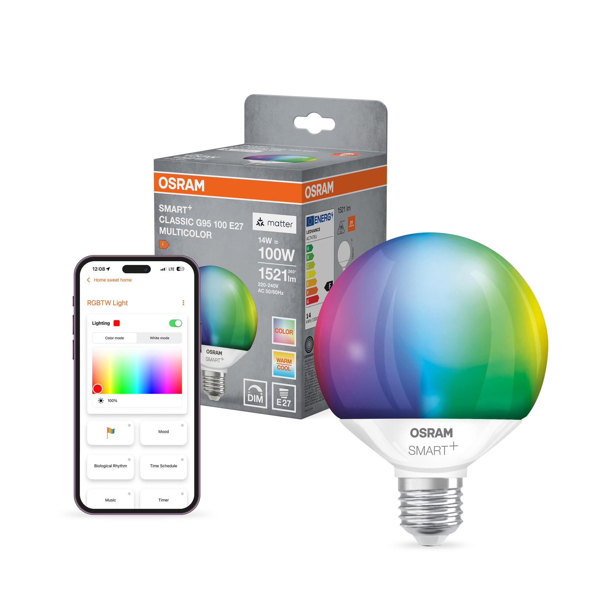OSRAM Lampada LED SMART+ opaca G95 Globe E27 RGBW
