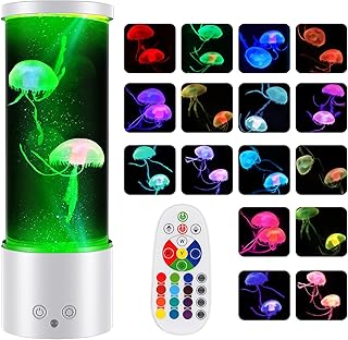 Soarling Lampe de méduse bouffée, lampe légère de poisson à la gelée avec 17 modes de couleur et 4 modes, lampe d'aquarium de chariot à méduses avec télécommande, blanc