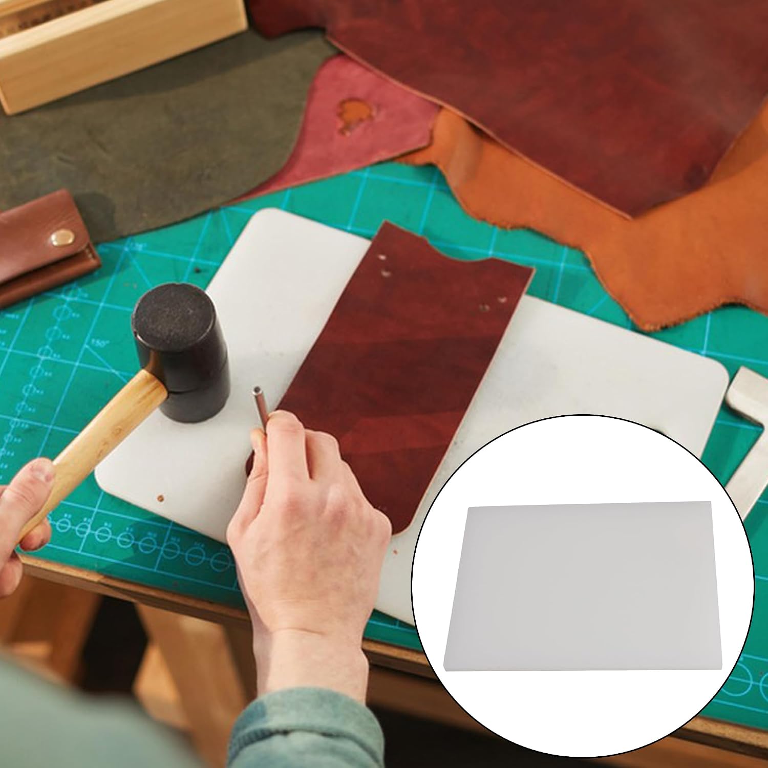 Leather Punch Mat White Leather Stamping Board 19x14.2x0.9cm Leather Pounding Board Poly Leather Board Leather Punch Stamping Tool