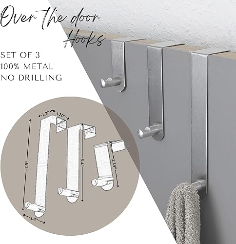 Miniatura 3 de evideco cepillado Acero inoxidable sobre la puerta Ganchos colgadero-3Sizes- Conjunto de 3-chrome