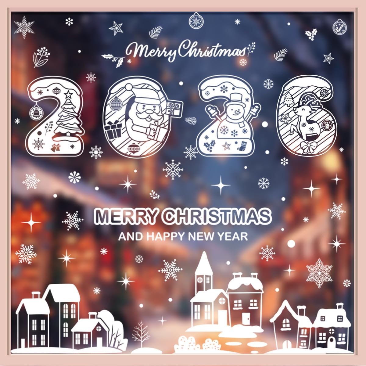Christmas &amp; Halloween Static Window Clings Set (20x30cm &amp; 35x28cm),8-10 Designs/Pack, Removable Decals for Glass (Christmas Modern Frosted, Polyvinyl Chloride, Large)