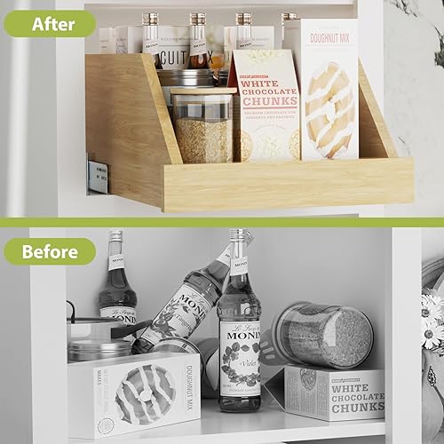 Miniatura 5 de ROOMTEC Organizador de gabinete extraíble con correderas de riel de extensión completa, estante extraíble de madera para armario de cocina,