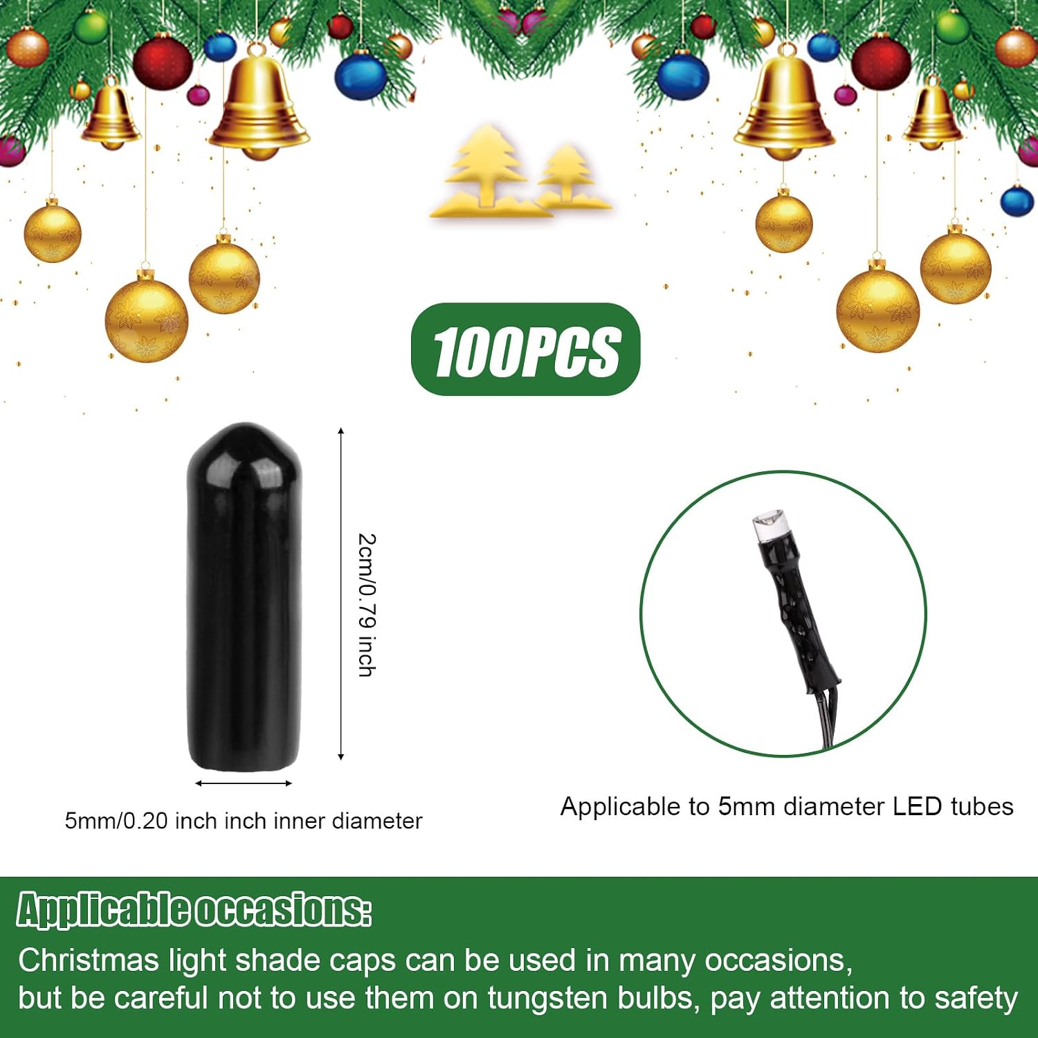 lasuroa 100pcs No Glow Caps for String Lights, Christmas Light Blackout Covers Suitable for 0.2 Inch Diameter LED Tubes Bulb Lights, Glow Cap Lights-String Cap to Hide for Outdoor Yard Party Favor