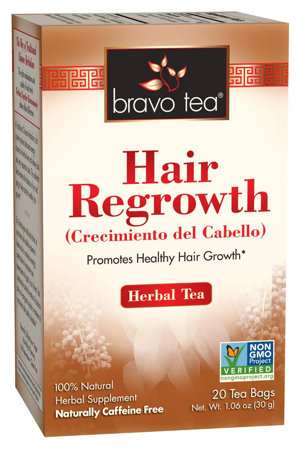 Bravo Tea Hair Regrowth Herbal Tea Caffeine Free, 20 Tea Bags, 6 Count